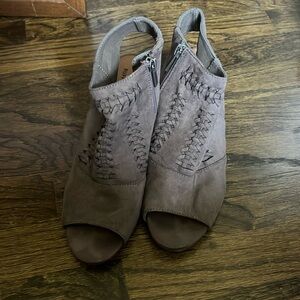 Ruff hewn open toe heels.